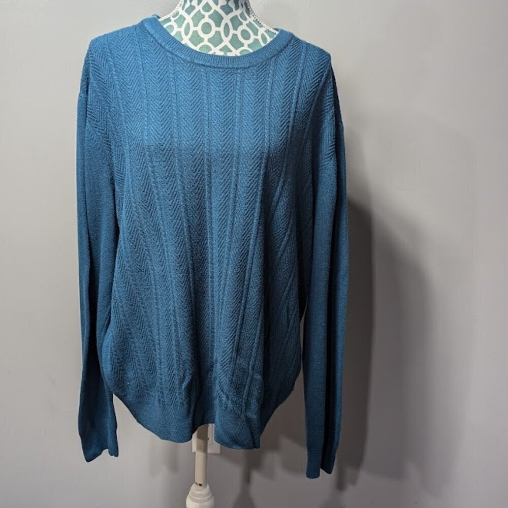 Dockers Men's Pullover Sweater Green Crew Neck Ribbed Long Sleeve Easy Care XL